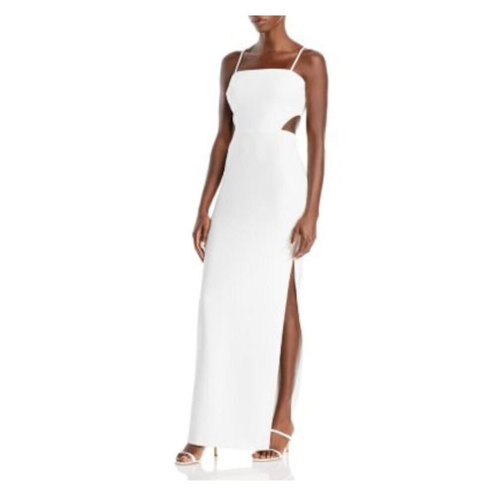 AQUA Cut Out Maxi Gown Women's 2 White Sleeveless Bandeau Neck Side Slit NWT